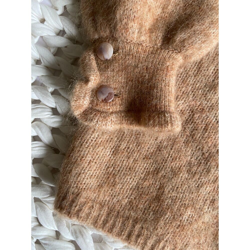 Sézane Mia Mohair La Maille Camel Brown Knit Cardigan XS Frill Ruffle Cuff - Picture 11 of 14